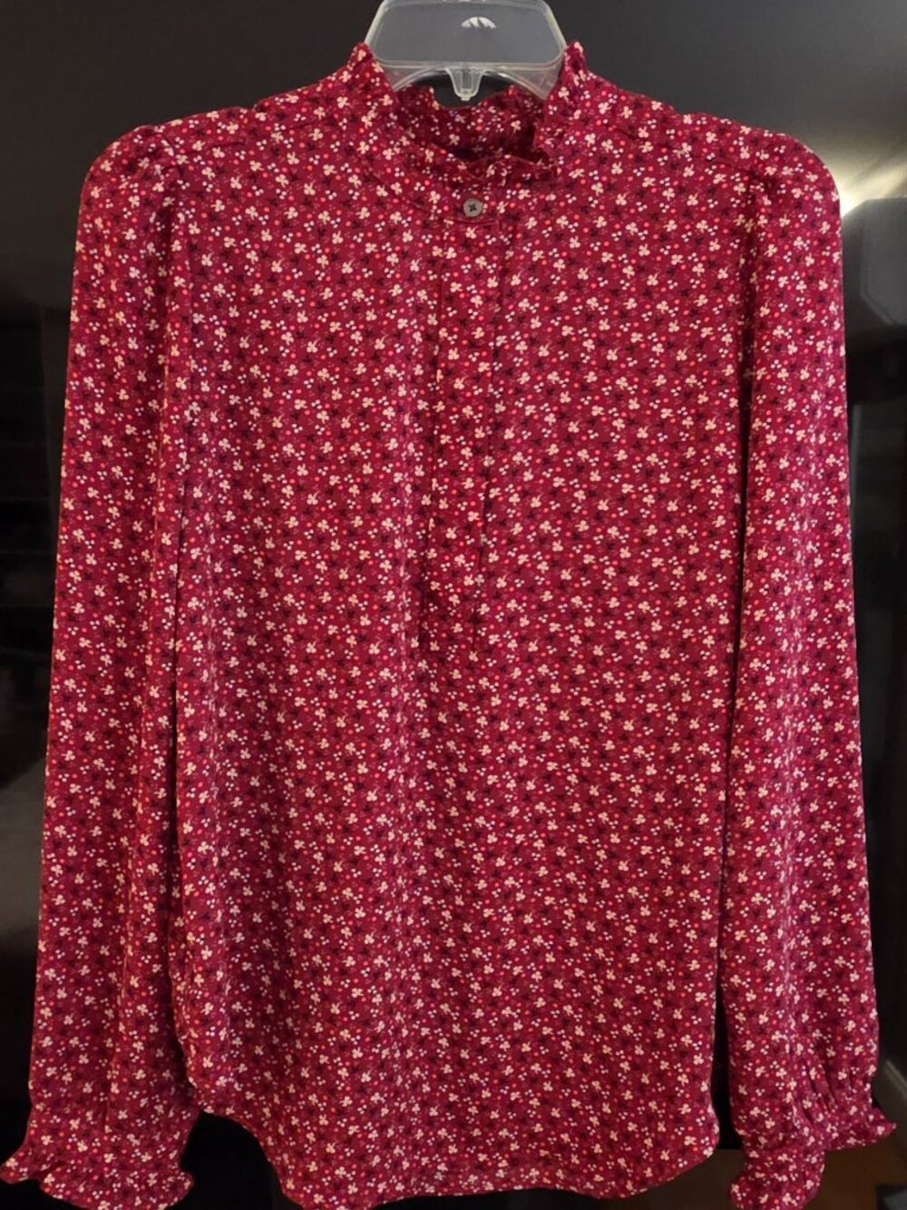 LOFT-Long sleeve Blouse-Burgandy/Red-With White & Black flowers